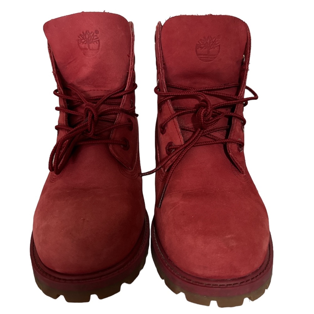Red suede Timberland boots